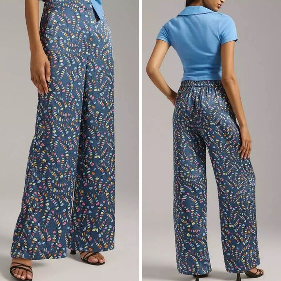 Anthropologie STELLA NOVA Orli Pants Trousers Blue Multicolor Womens EU 40 US 8